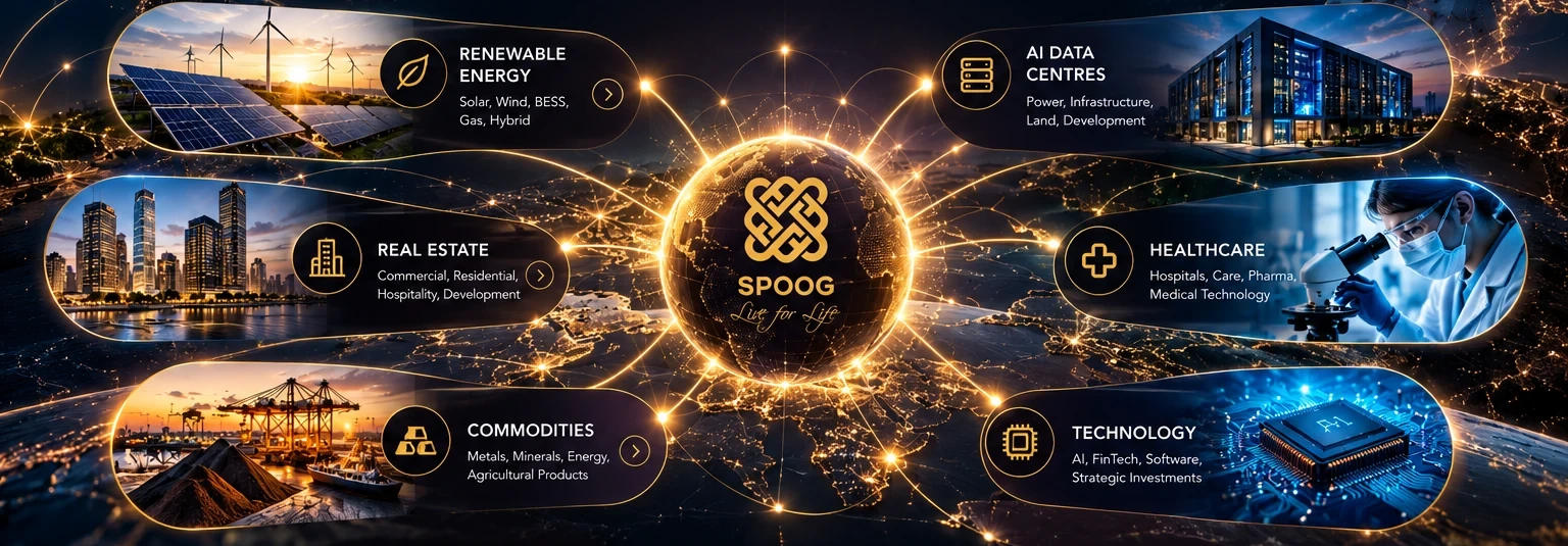Spoog at the centre of a global network connecting renewable energy, real estate, commodities, AI data centres, healthcare and technology